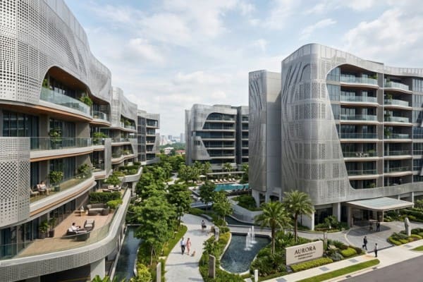 Premium residential building with perforated aluminum balustrades