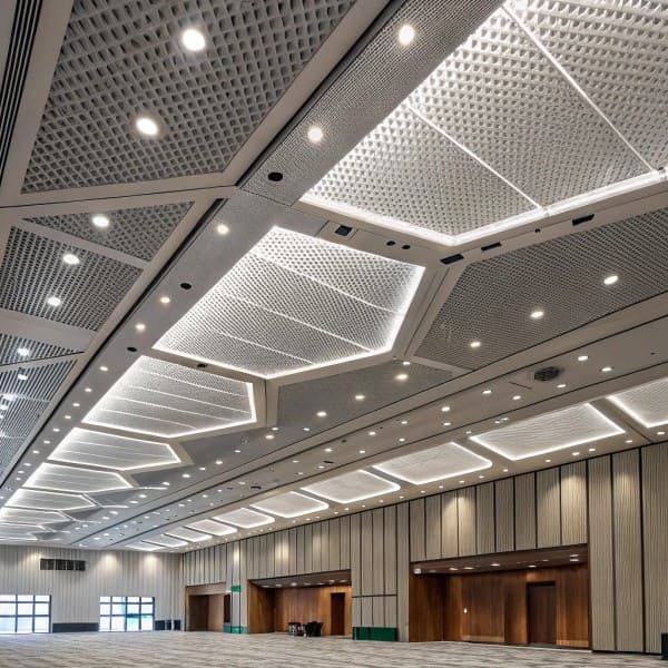 Special combination ceiling with curved and mixed metal elements