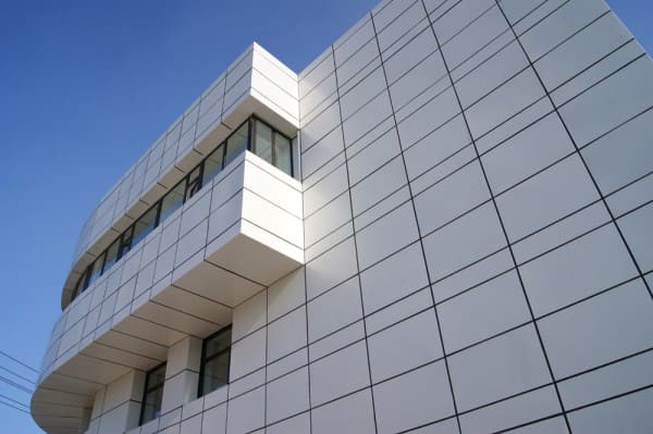 Corporate headquarters building with aluminum facade cladding