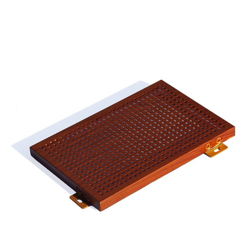 Perforated aluminum facade panels with decorative pattern